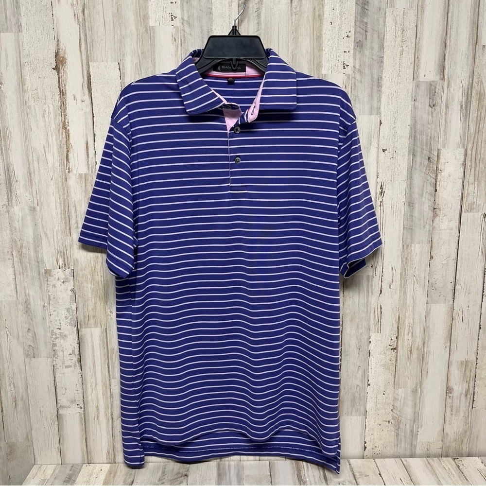 Black Quail Mens Sz Medium Polo Golf Shirt Pink Purple Striped Performance Light